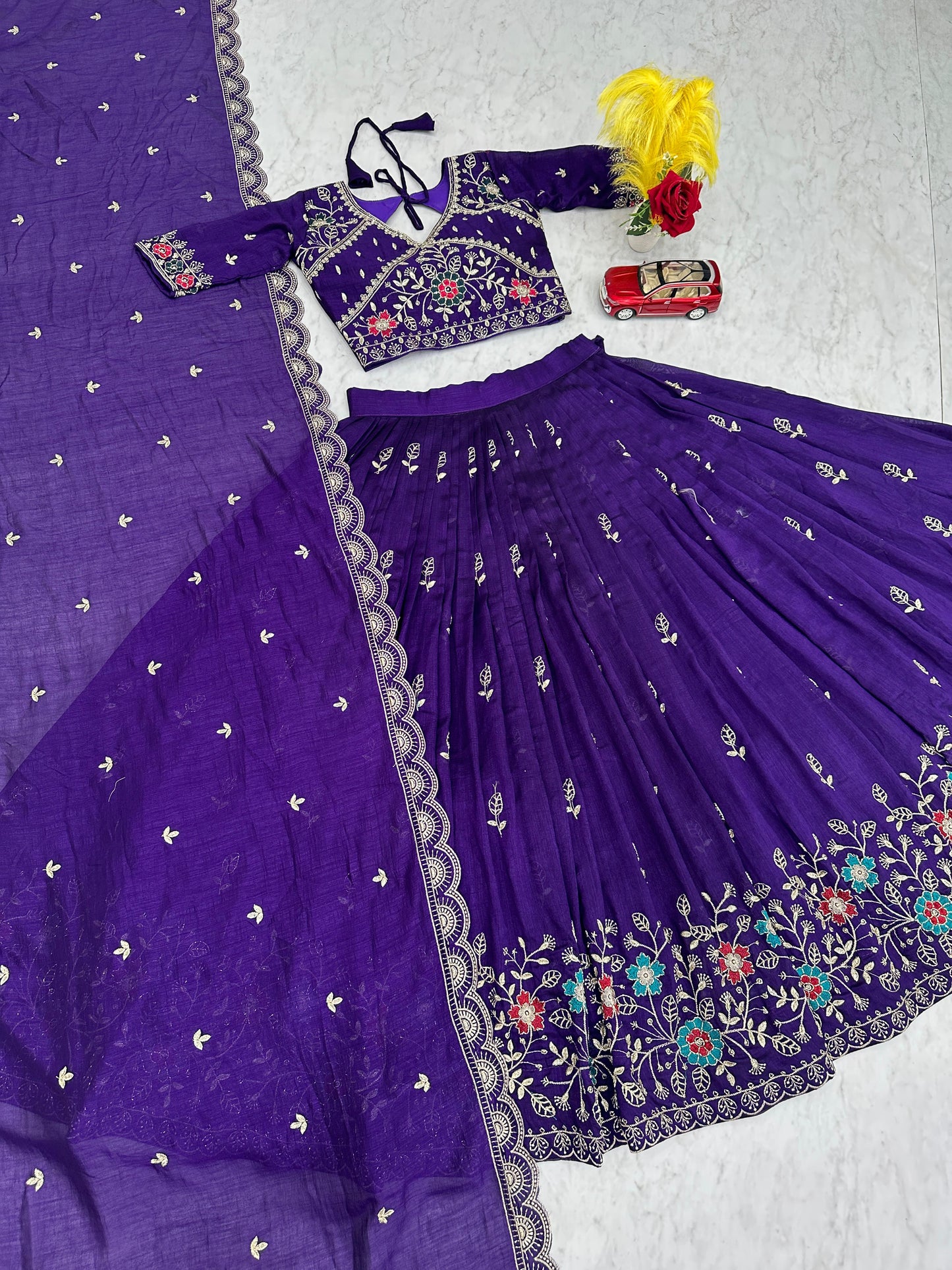 Festival Wear Vichitra Silk Embroidered Lehenga Choli Set