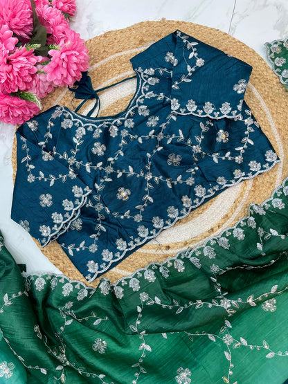 Gold Crush Embroidery Sequence Work Saree With Fully Stitched Blouse (5 Colours)