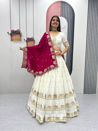 Pure Chinon Embroidered Festival Lehenga Choli Set