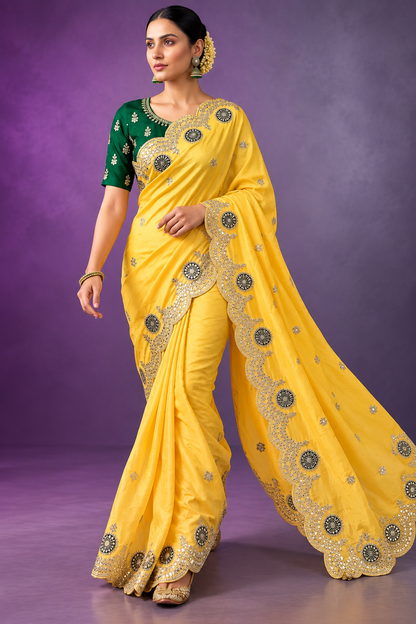 Soft Casino Crush Saree with Heavy C-Pallu Gotapatti Foil Work