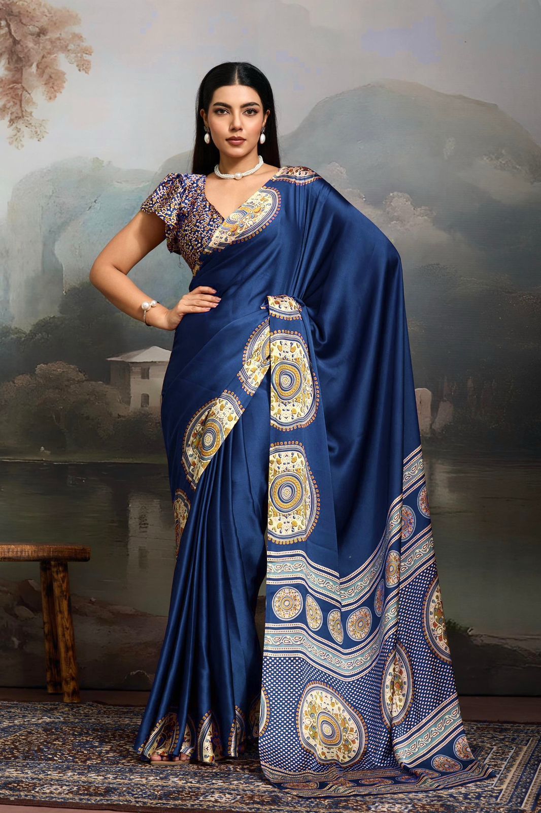 Ajrak Print Soft Modal Silk Saree – Semi Gaji Bandhej Designer Saree (6 Colours)