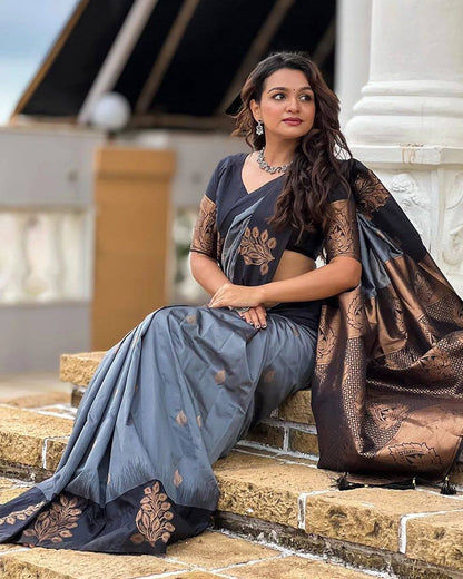 Black Zari Work Silk Saree