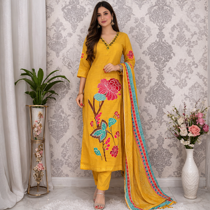 Morgan Silk Digital Print Kurti Set with Pant & Dupatta