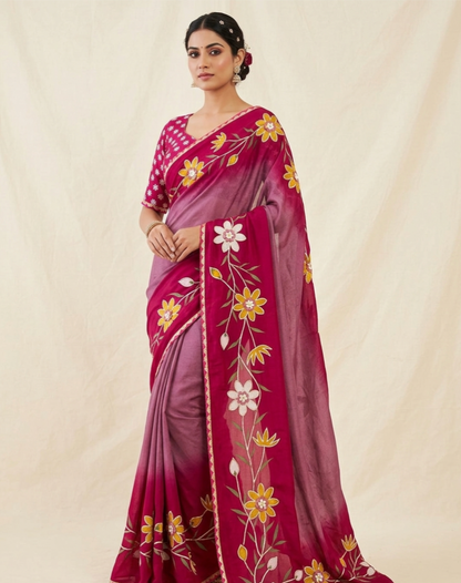 Ombre Floral Printed Saree with Designer Border – Trendy Daily & Festive Wear