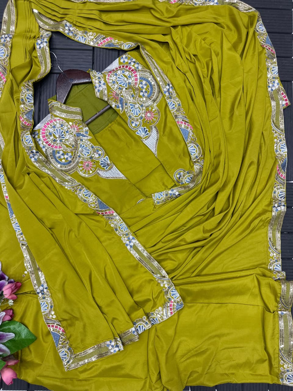 Ready to Wear Crepe Saree with Embroidery Sequence Jacket (Full Stitched)