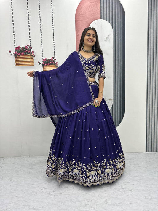 Festival Special Vichitra Silk Embroidered Lehenga Choli with Dupatta – Royal Blue & Rani Pink