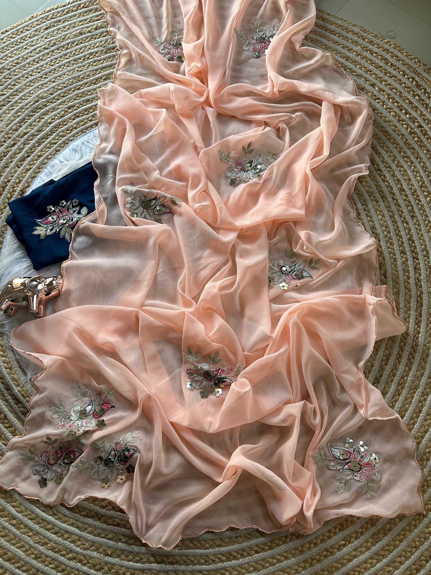 Designer Star Georgette Saree with Patch Work & Aarco Border