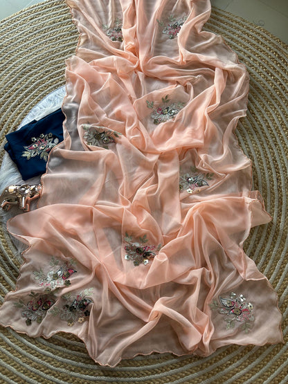 Designer Star Georgette Saree with Patch Work & Aarco Border