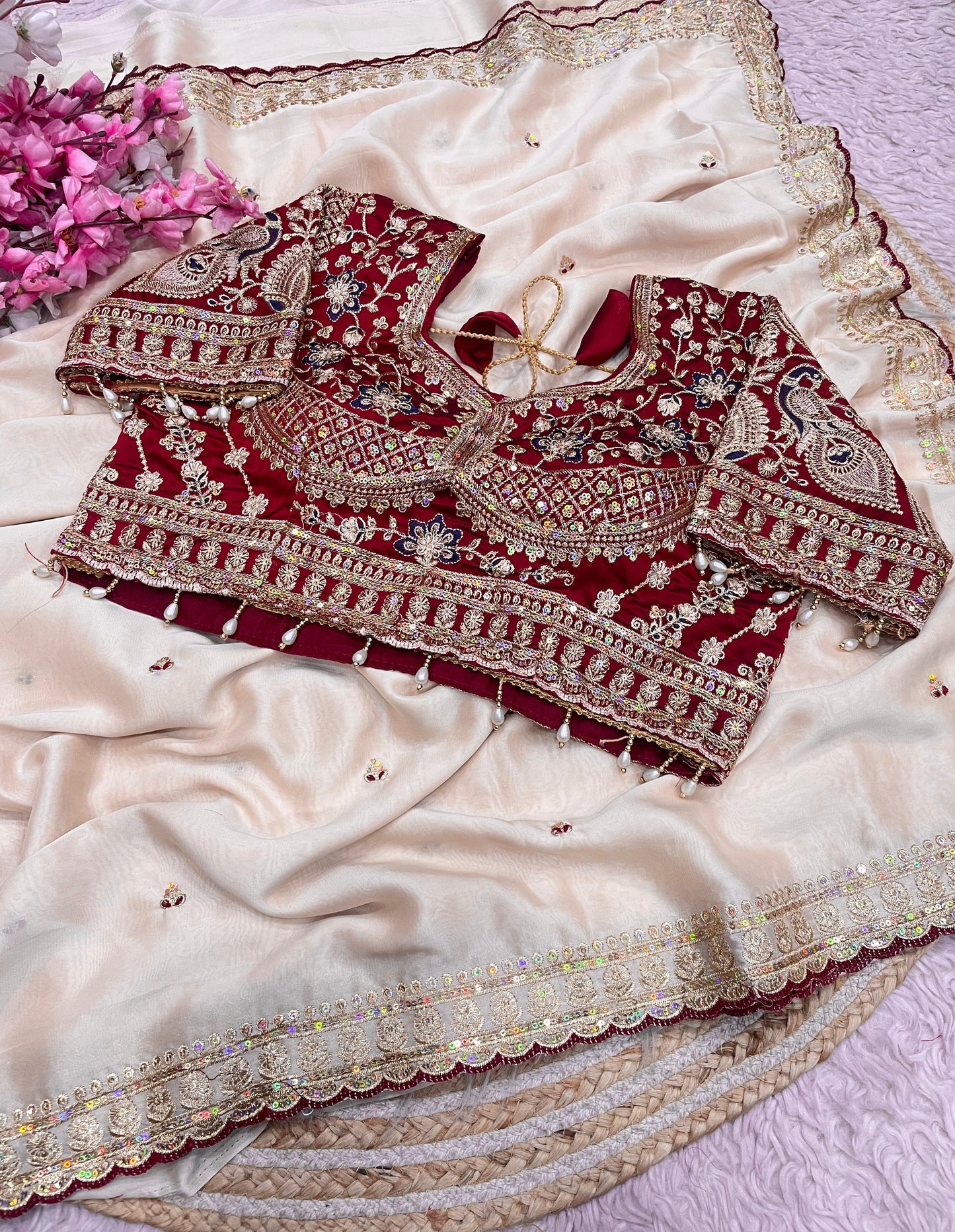 Premium Rangoli Silk Saree with Embroidery Work & Designer Blouse