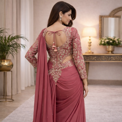 Heavy Embroidery Rangoli Silk Ready To Wear Saree With Designer Blouse