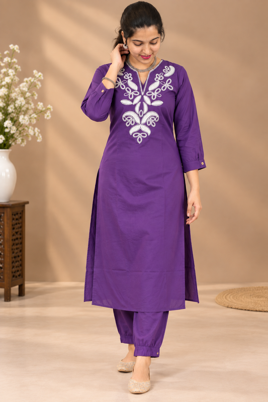Premium Cotton Co-ord Set for Women with Elegant Embroidery Work