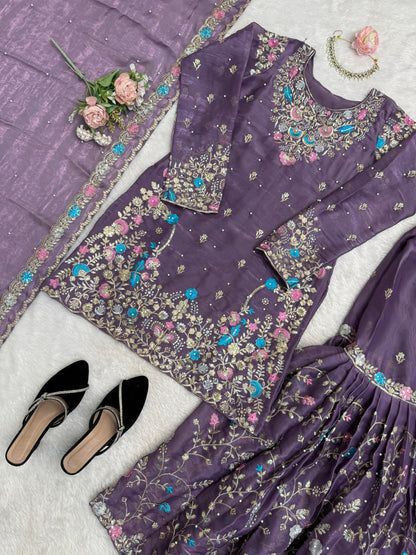 5000 Series Premium JMC Silk Anarkali Sharara Set with Heavy Embroidery & Dupatta