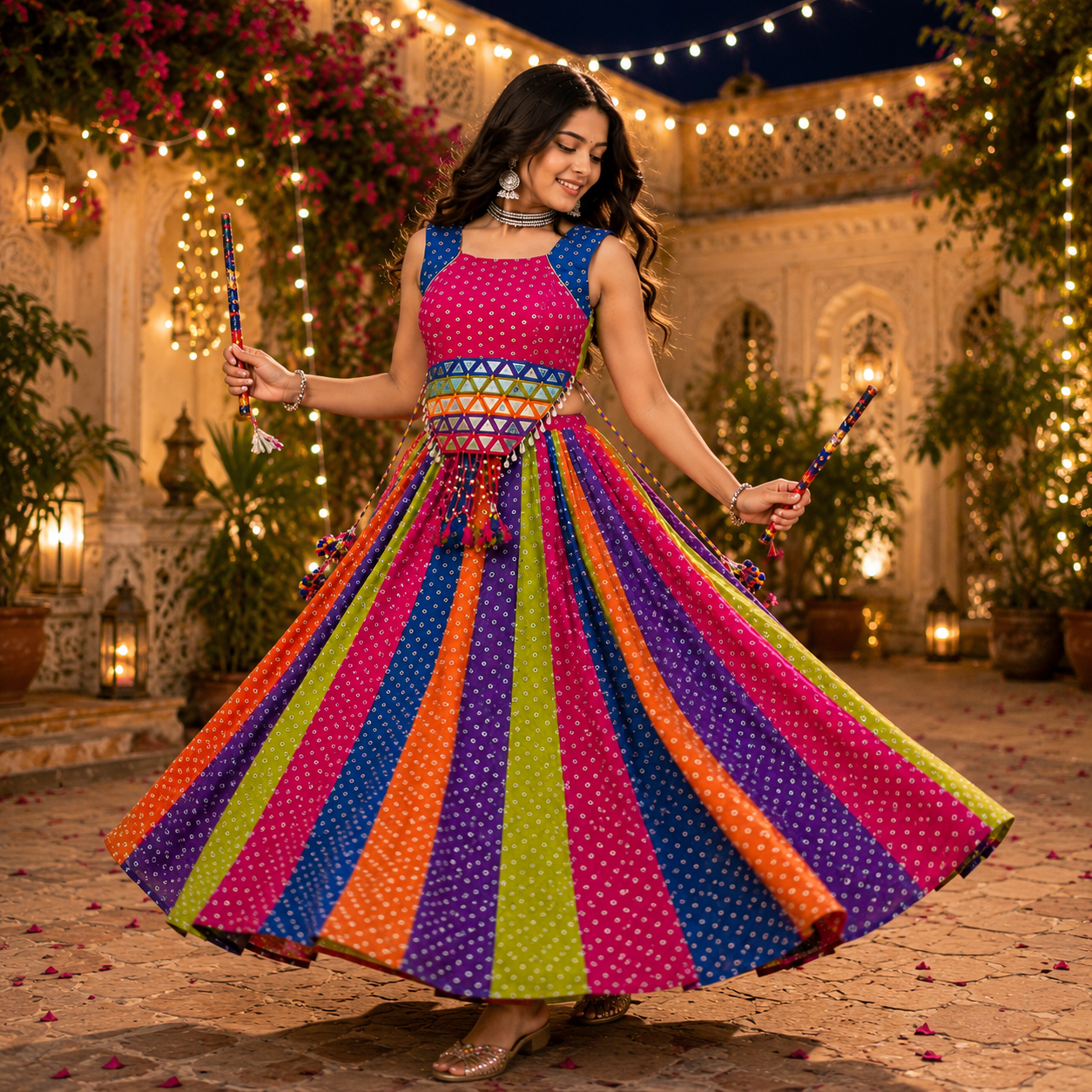 Navratri Special 6+ Meter Flair Georgette Lehenga Choli with Mirror Work | Women Festive Wear