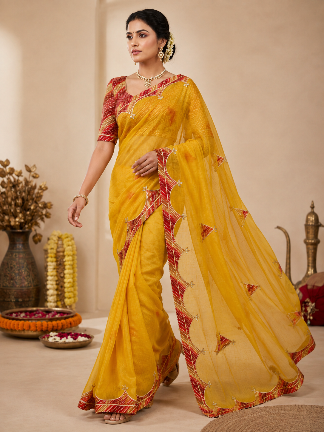 Cotton Kota Doriya Saree with Kacchi Gotapatti Work & Butta | Designer Saree