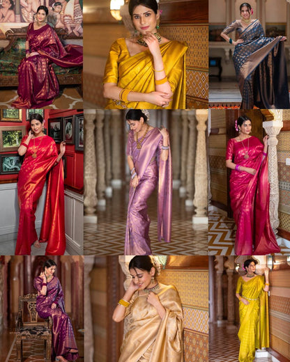 Mustard Yellow Zari Work Silk Look Saree