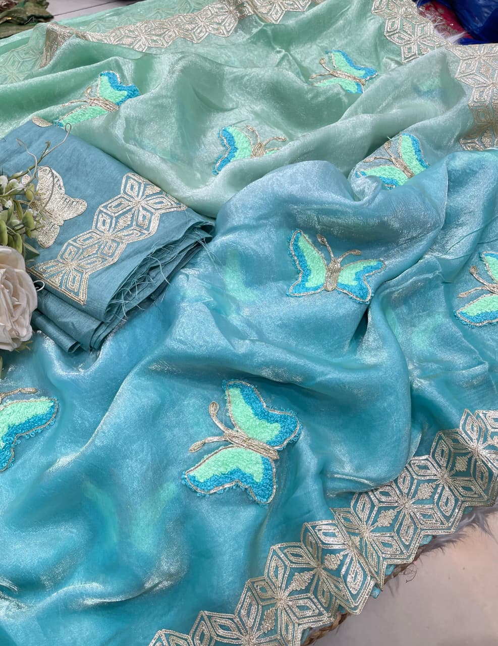 Rubina Soft Fendy Butterfly Work Saree with Gota Patti Lace Border