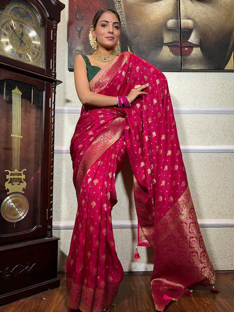 Pink Zari Work Silk Saree