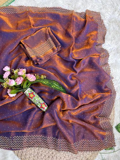 Rihana Two Tone Fendy Satin Saree with Jharkhand Work Border