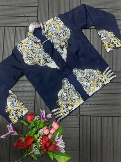 Ready to Wear Crepe Saree with Embroidery Sequence Jacket (Full Stitched)