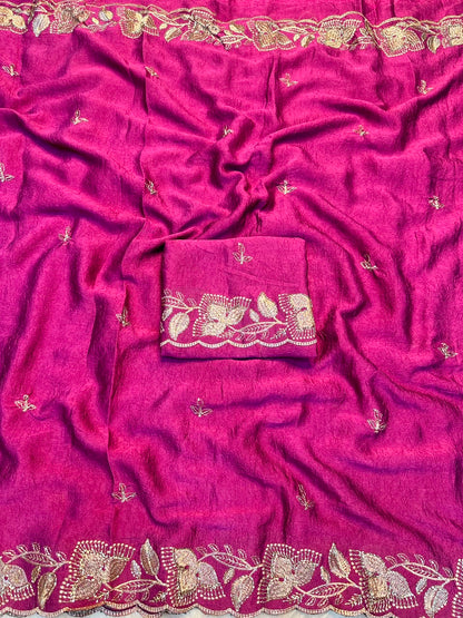 Soft Rangoli Crush Silk Saree with Heavy Sequence & Bits Embroidery | Party Wear Designer Saree