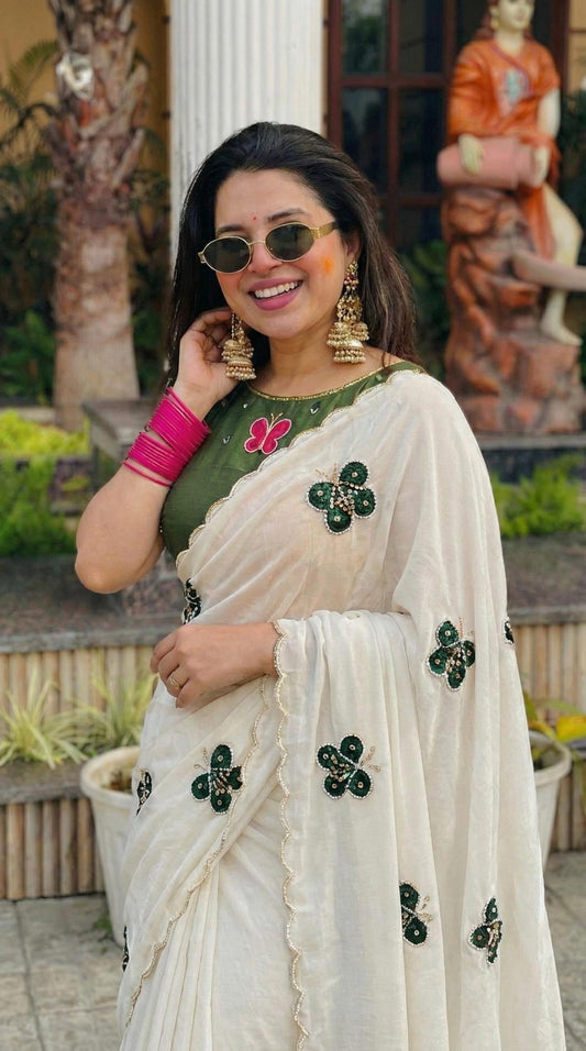 Premium Chinon Silk Handwork Saree