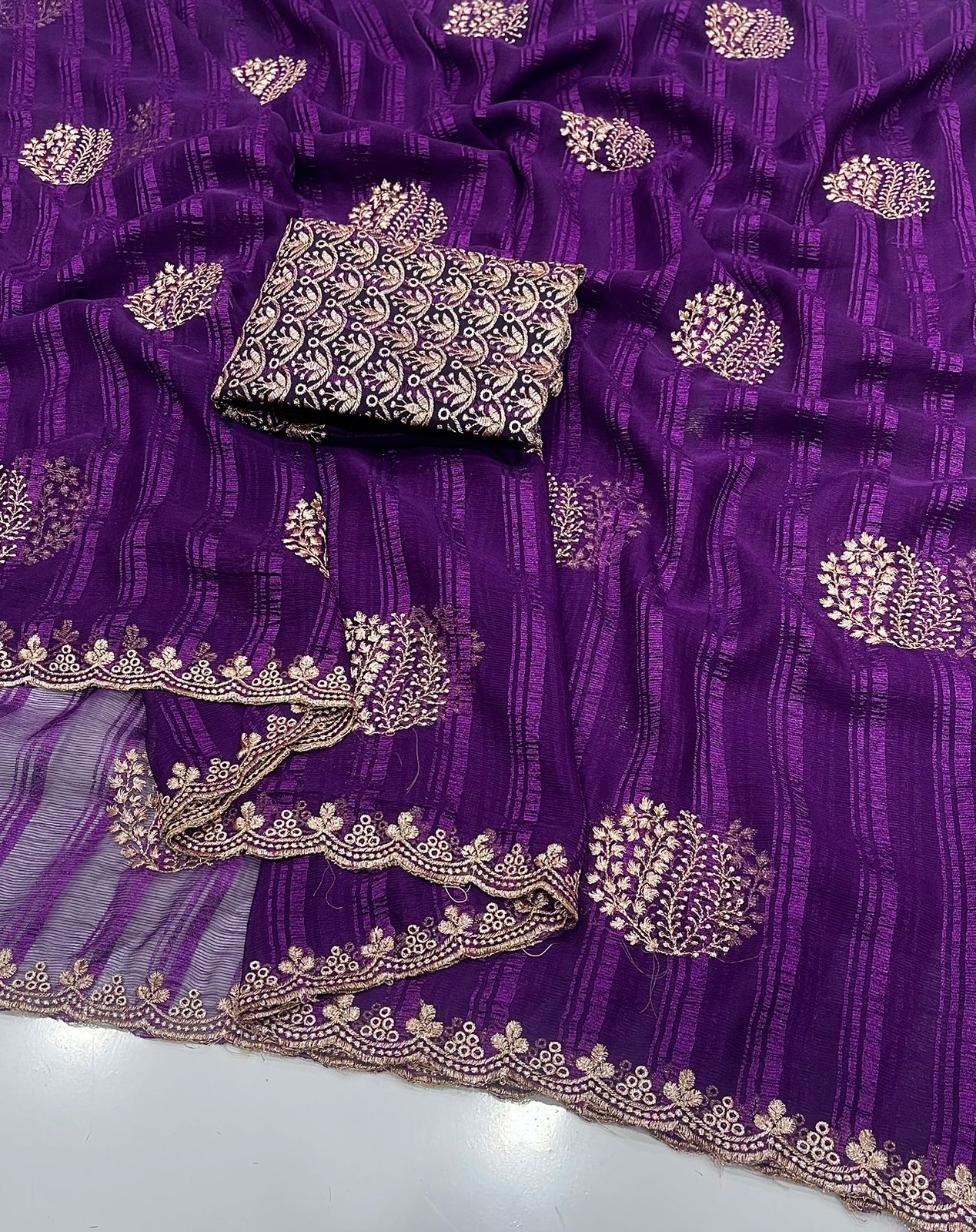 Pure Moss Georgette Embroidery Saree with Embroidered Blouse – Soft Lightweight Party Wear Saree