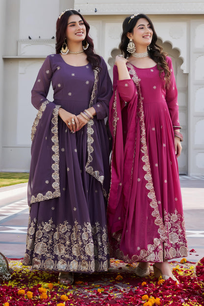Elegant Festival Wear Fox Georgette Long Gown with Embroidered Dupatta