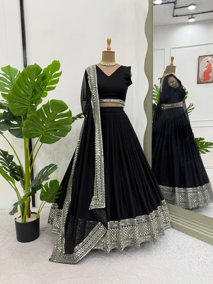 Black Faux Georgette Sequins Lehenga Choli Set