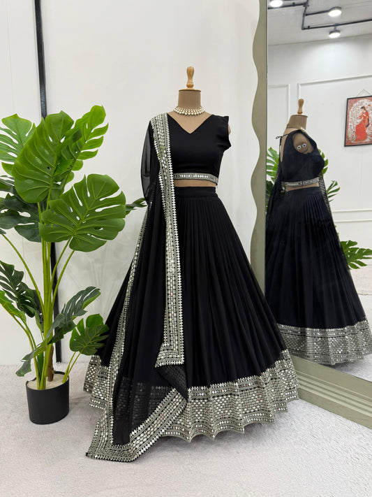 Black Faux Georgette Sequins Lehenga Choli Set