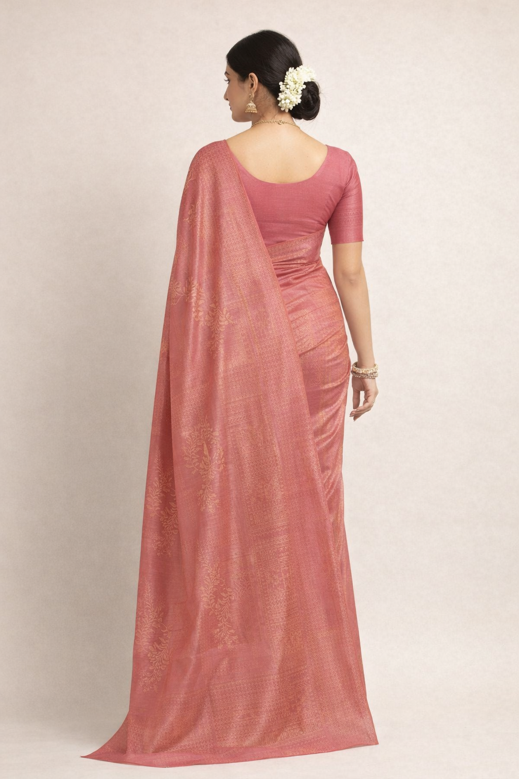 Dusty Pink Jacquard Saree