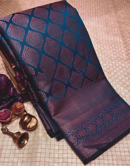Navy Blue & Wine Jacquard Silk Saree