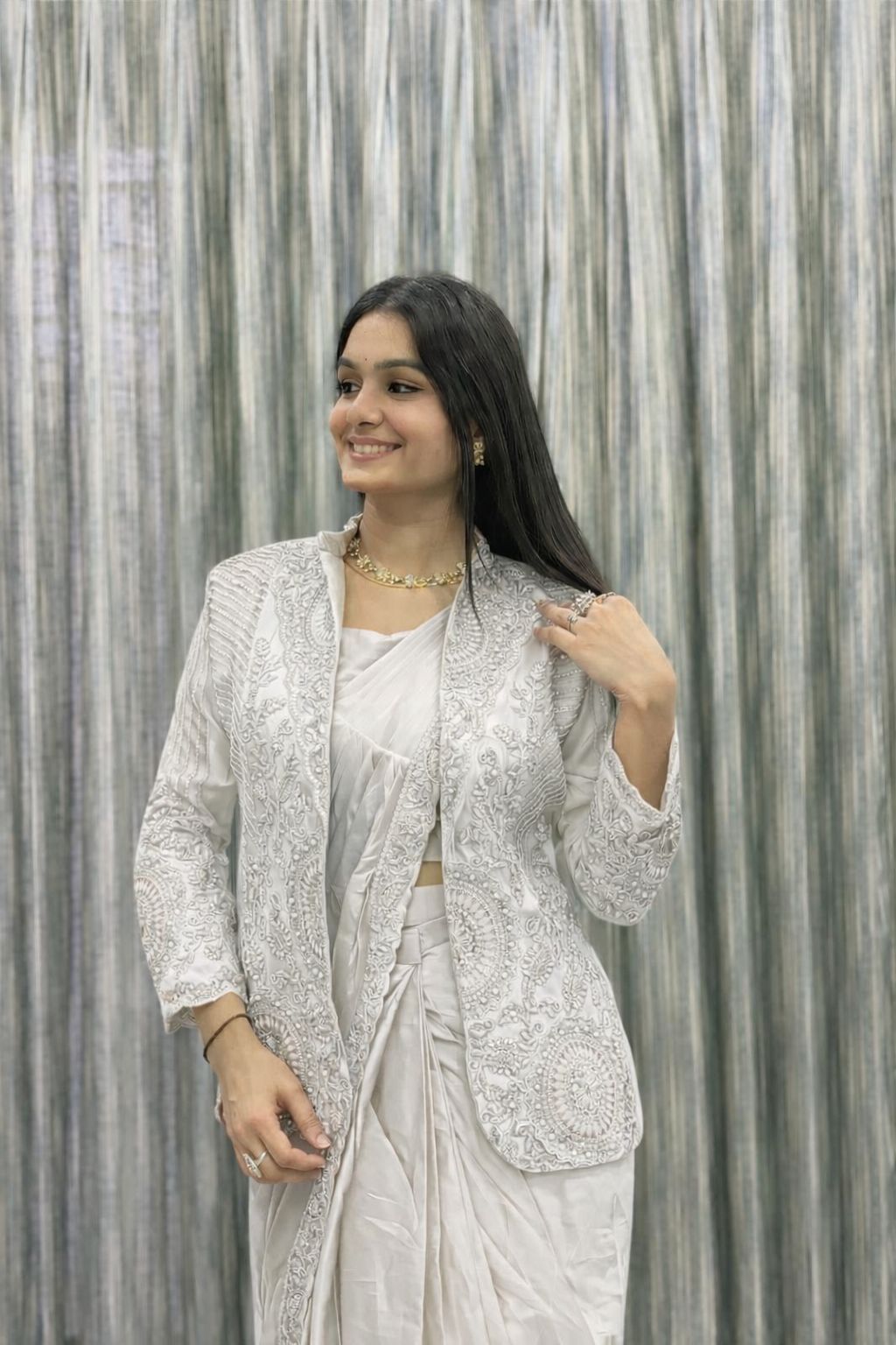 Heavy Rangoli Ready to Wear Saree with Embroidery Sequence Koti