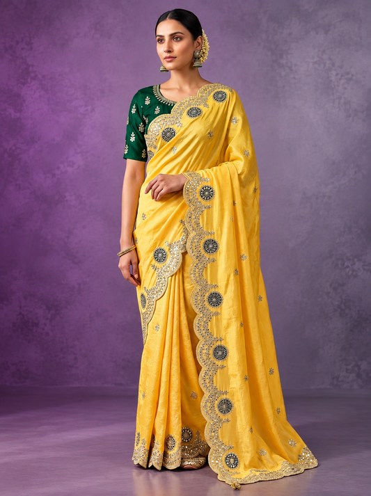 Soft Casino Crush Saree with Heavy C-Pallu Gotapatti Foil Work