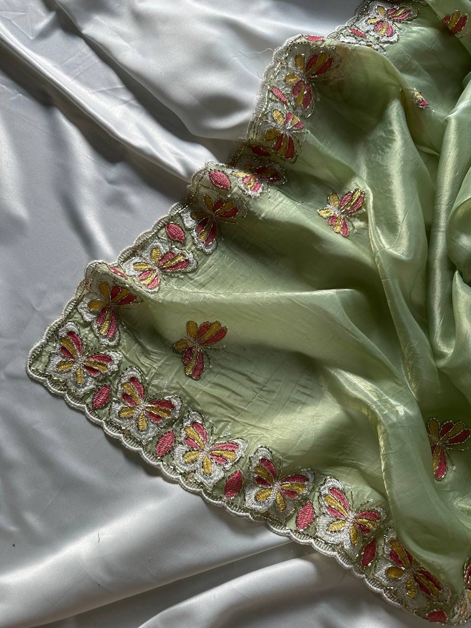 Radha Butterfly Motif Embroidered Crushed Organza Saree