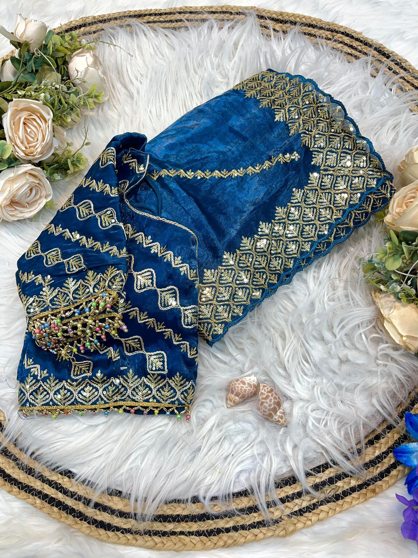 Shanaya Zimmy Choo Silk Saree With Heavy Embroidery Sequence Work & Blouse (Up to 42”)