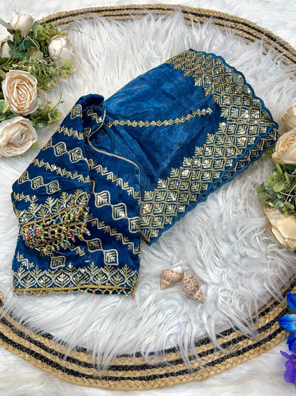 Shanaya Zimmy Choo Silk Saree With Heavy Embroidery Sequence Work & Blouse (Up to 42”)