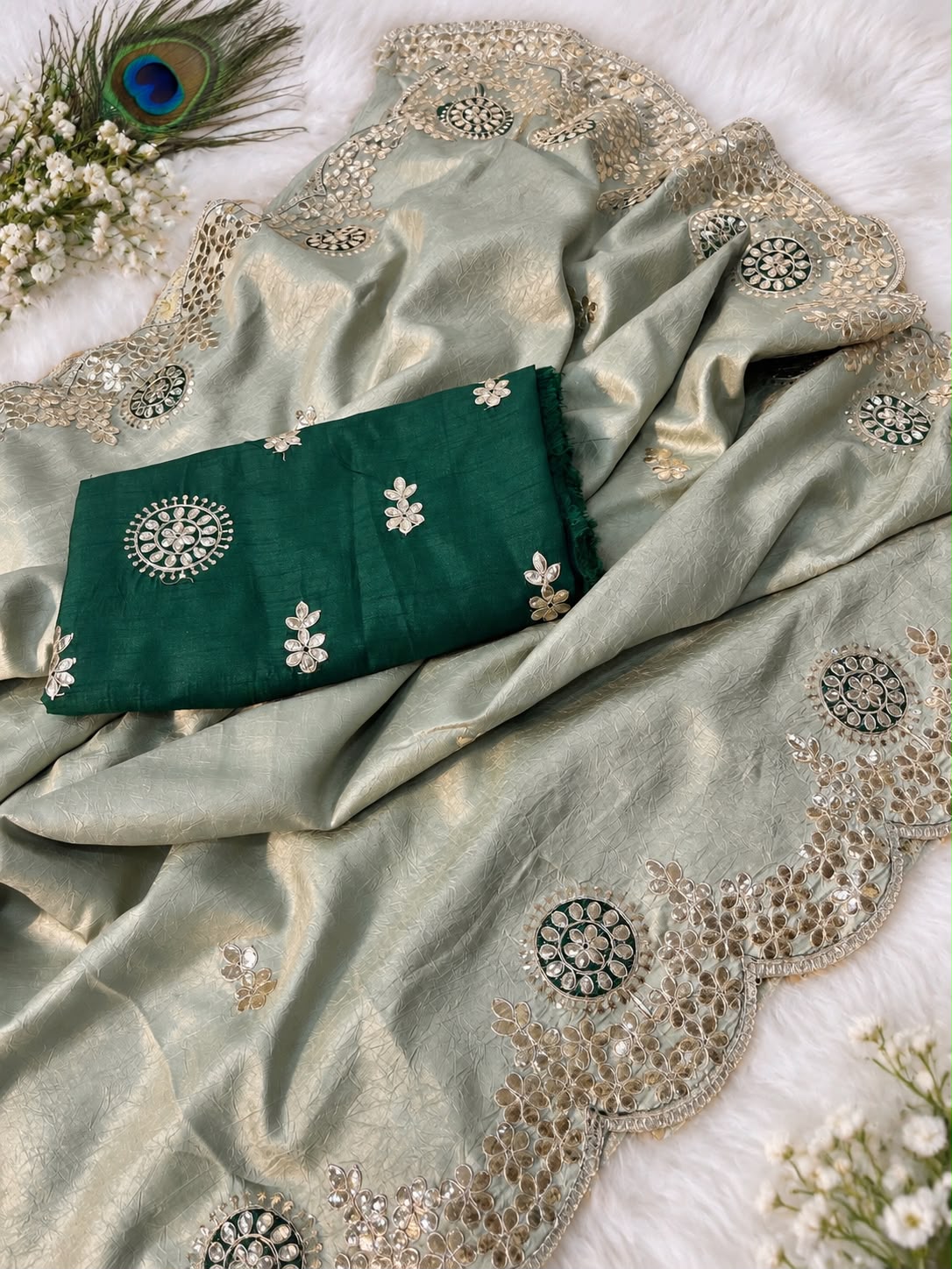 Soft Casino Crush Saree with Heavy C-Pallu Gotapatti Foil Work