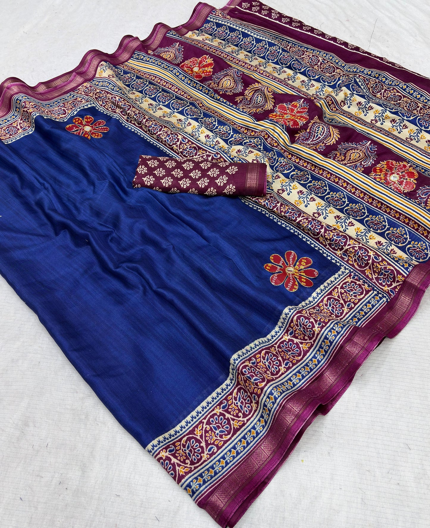 Premium Mul Cotton Printed Saree with Mirror Work & Designer Border