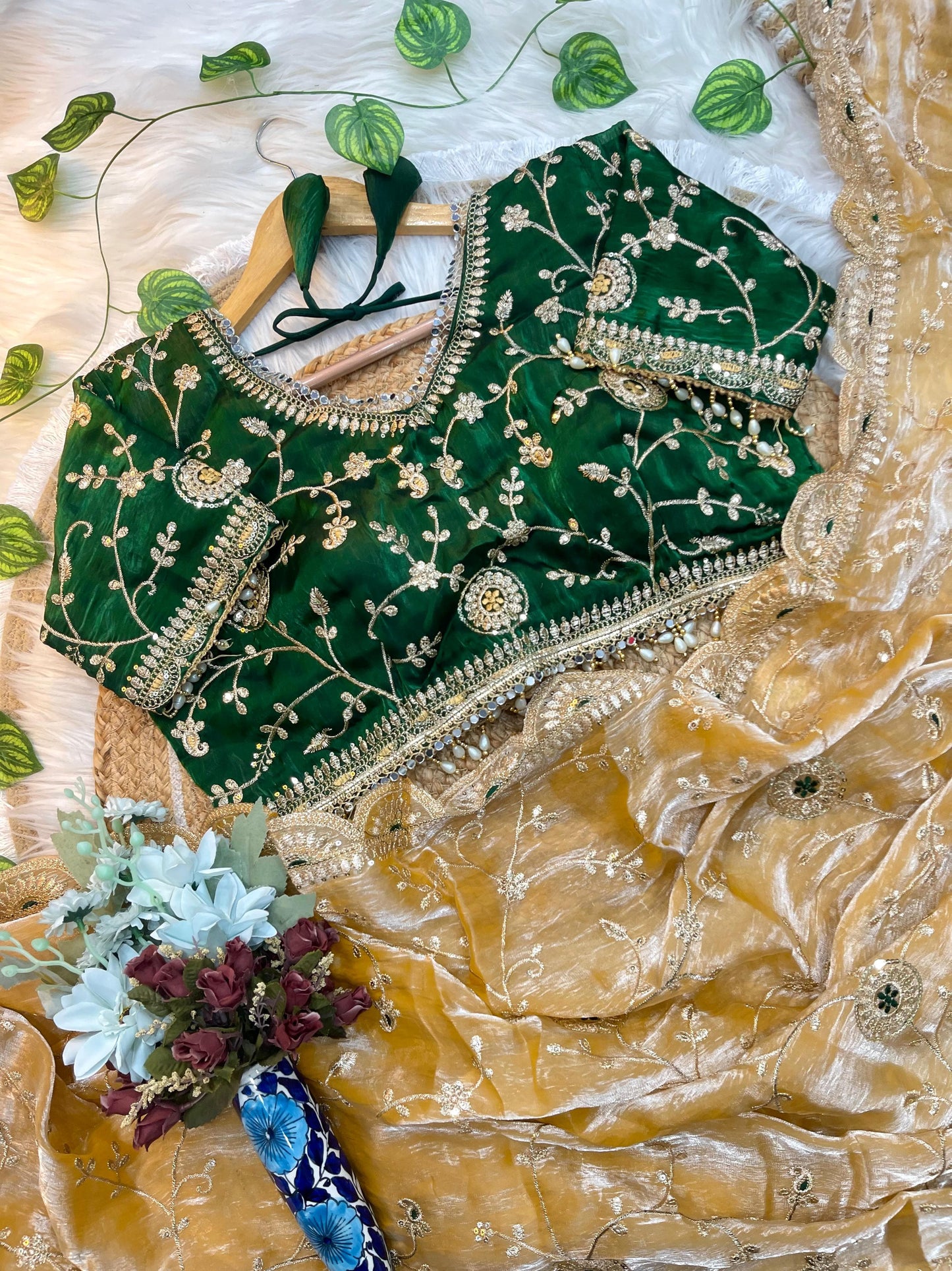 Ananya Soft Satin Silk Embroidery Saree with Heavy Border & Stitched Blouse