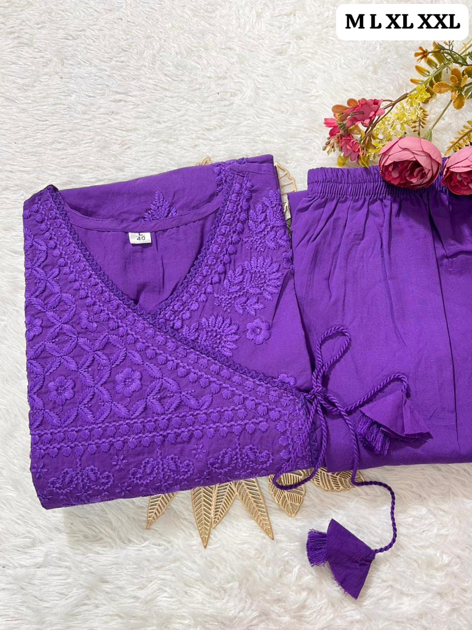 Cotton Chikankari Angrakha Pant Set