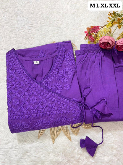 Cotton Chikankari Angrakha Pant Set