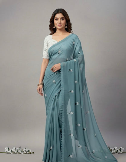 Floral Embroidered Georgette Saree – Lightweight Daily & Party Wear