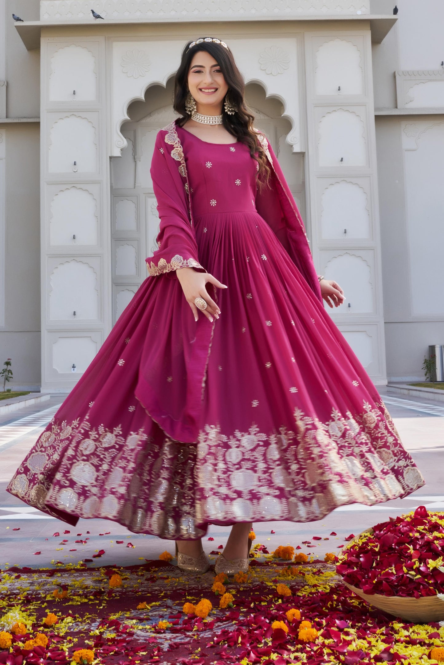 Elegant Festival Wear Fox Georgette Long Gown with Embroidered Dupatta