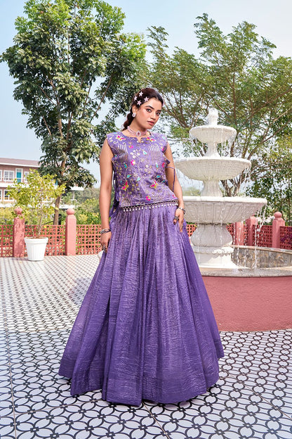 Pure Gold Crush Wedding Lehenga Choli with Embroidered Shrug | Heavy Sequence Work | Fully Stitched