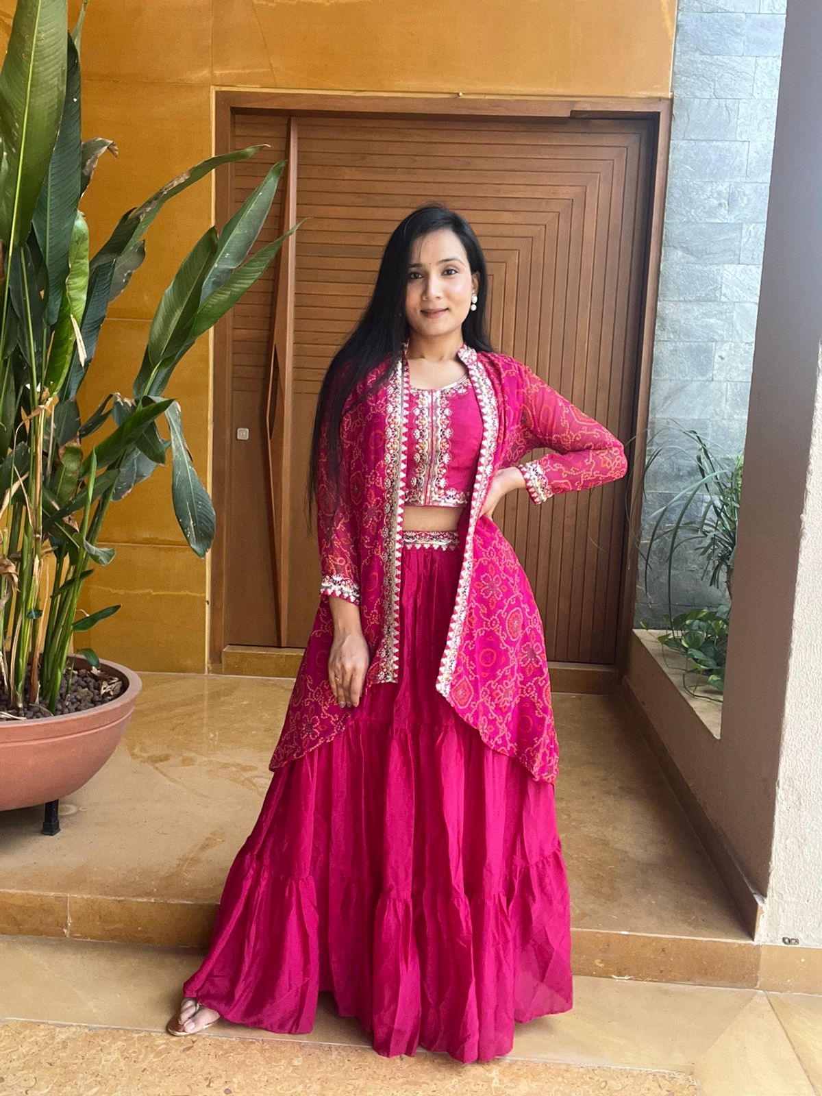 Bandhej Lehenga Set with Jacket