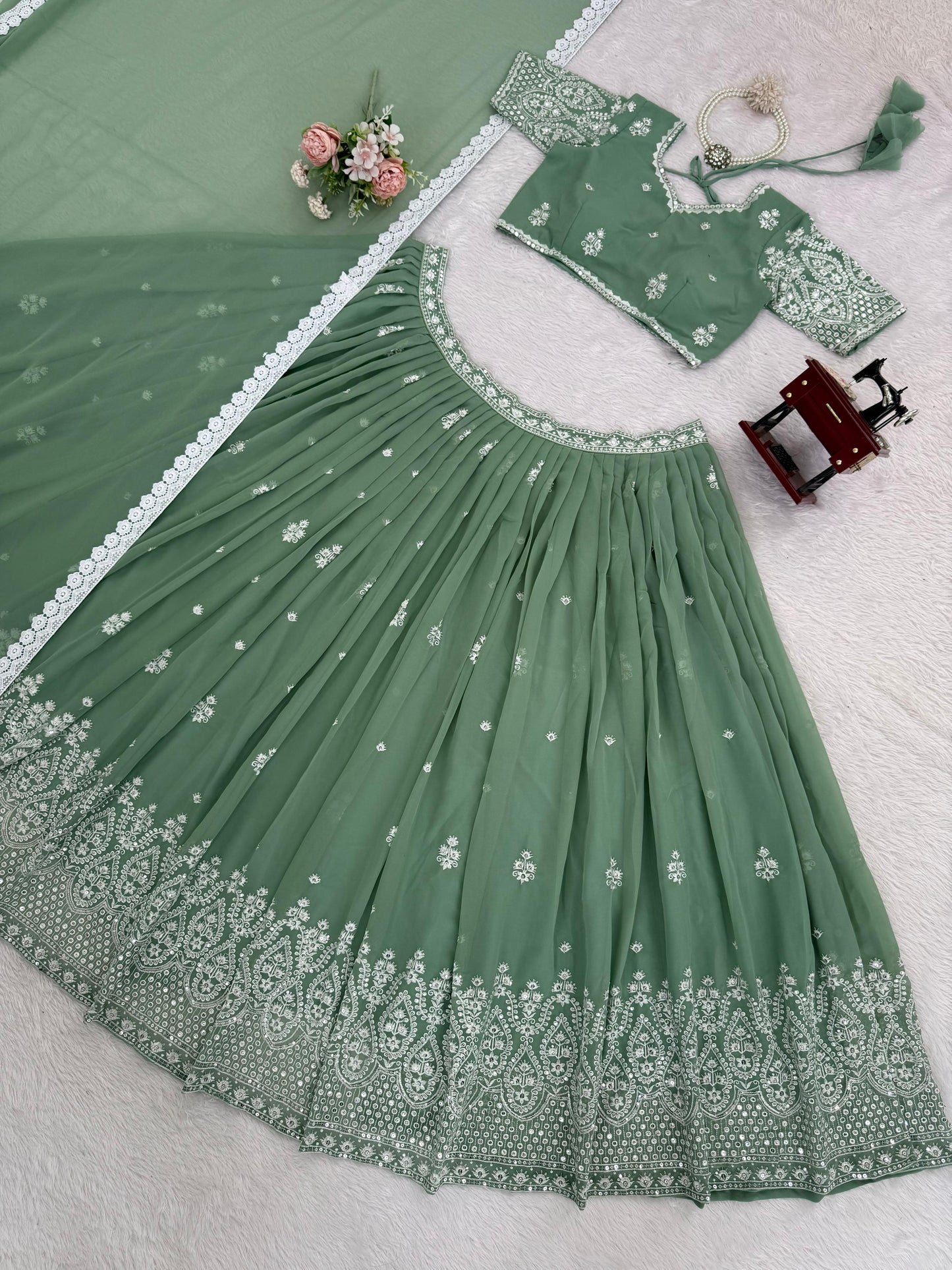 Premium Faux Georgette Embroidered Lehenga Choli Set