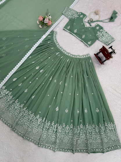 Premium Faux Georgette Embroidered Lehenga Choli Set