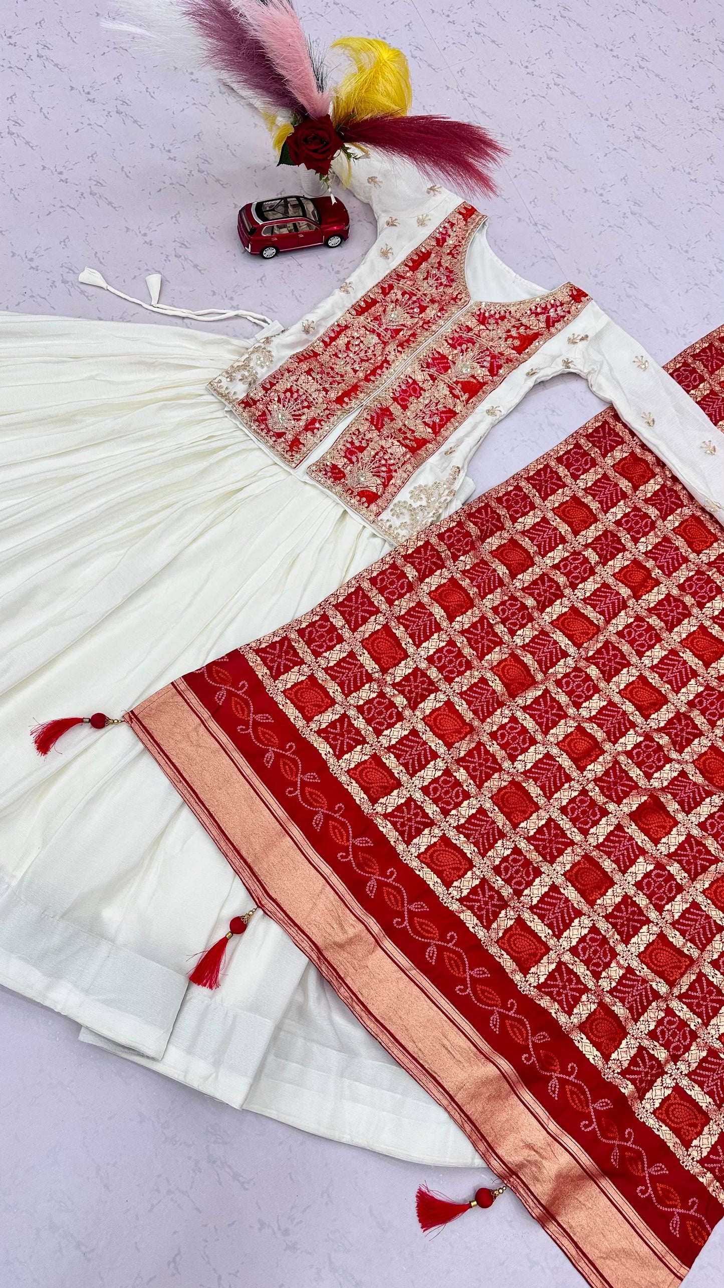 Festival Badhni Chinon Silk Lehenga Choli with Heavy Embroidery & Jacquard Dupatta
