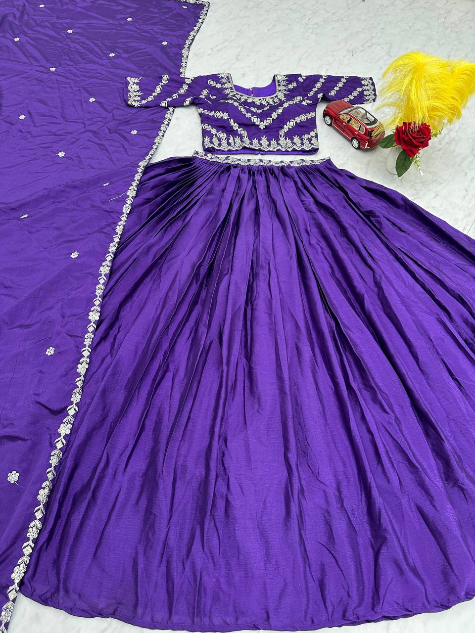 Festival Wear Chinon Lehenga Choli with Embroidery Sequence Work & Dupatta