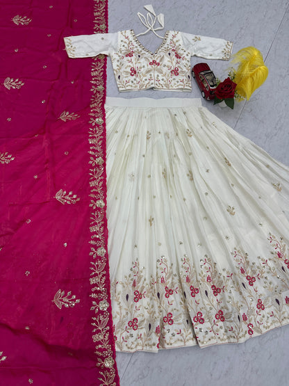 Festival Wear Chinon Embroidered Lehenga Choli Set
